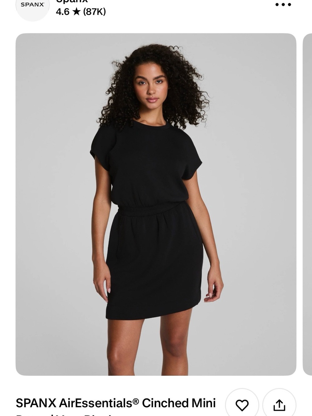 SPANX Black Cinch-Waist Short Sleeve Mini Dress